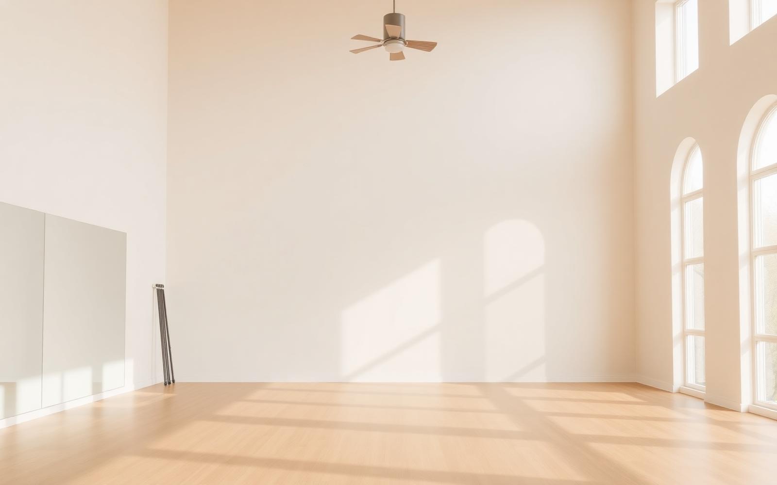 Serene minimalist gym interior with soft morning light